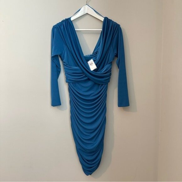 Abercrombie & Fitch Blue Off the Shoulder Ruched Bodycon Mini Dress NWT Sz XL - Picture 3 of 12
